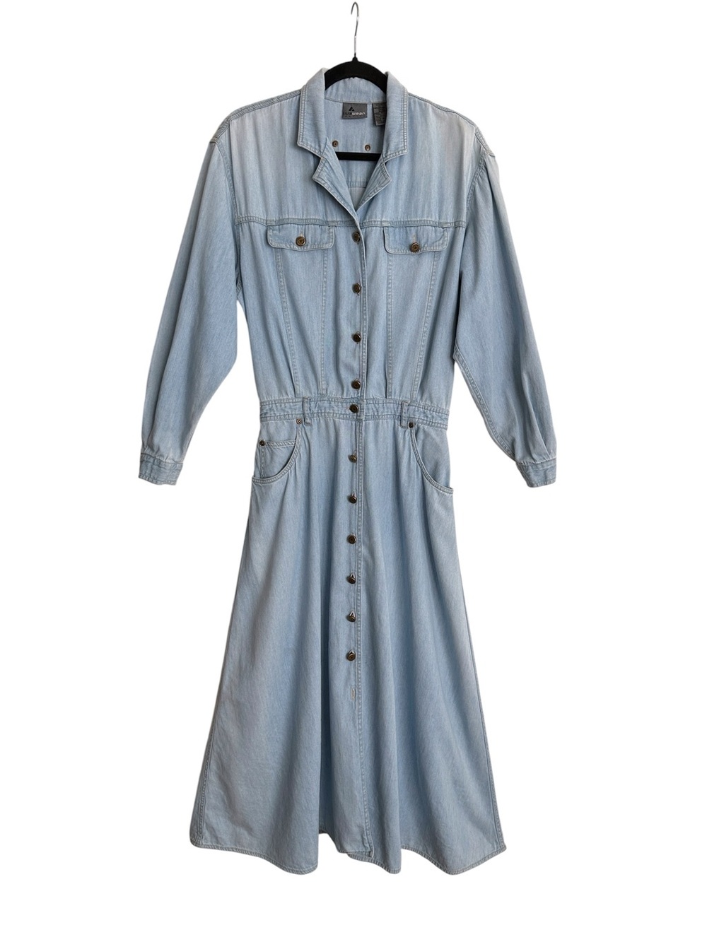 Vintage 90s Lizwear Denim Maxi Shirtdress Size 12P Light Wash Western Cowgirl - Picture 15 of 15